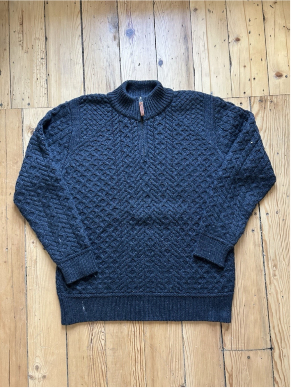 Aran Sweater Market Irish Merino Wool 1/4 Zip Cableknit Sweater Men's Medium